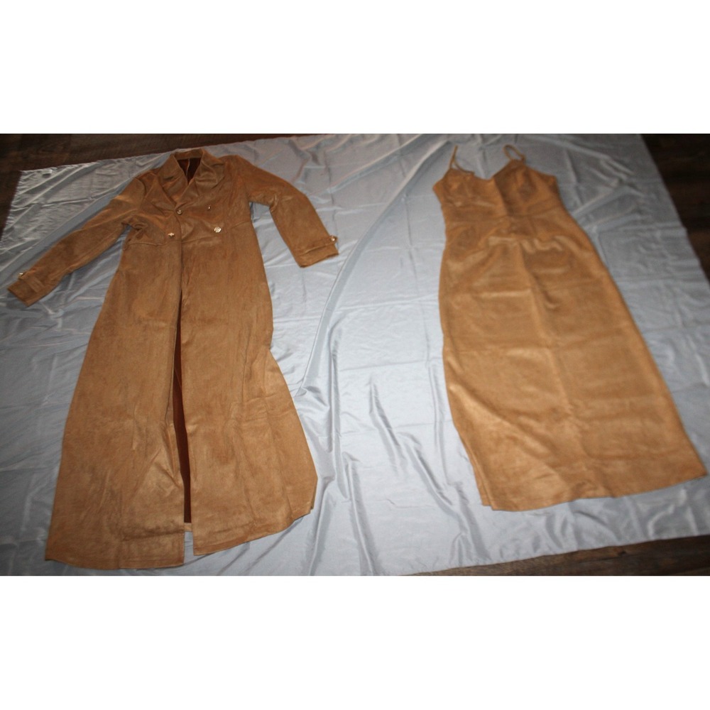 Women's 2 pc dress and trench coat suede like set EU size XL US size 12 Large
